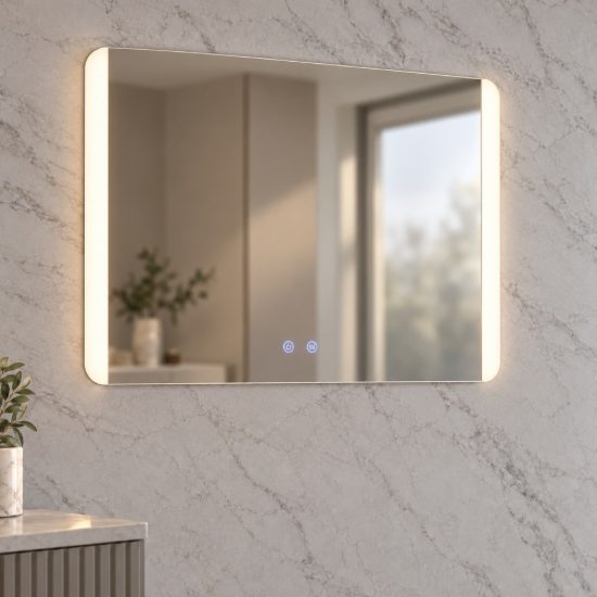 Eglo buenavista 2 specchio con luce led 24,8w cct 3000k 6500k 80cm ip44 per bagno moderna argento