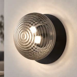 Tondo ondaluce lampade da parete soffitto nero sfera vetro fume