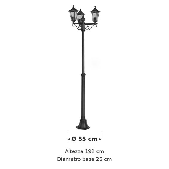 Eglo laterna 4 lampione da giardino 3 luci 192cm ip44 classico a lanterna nero