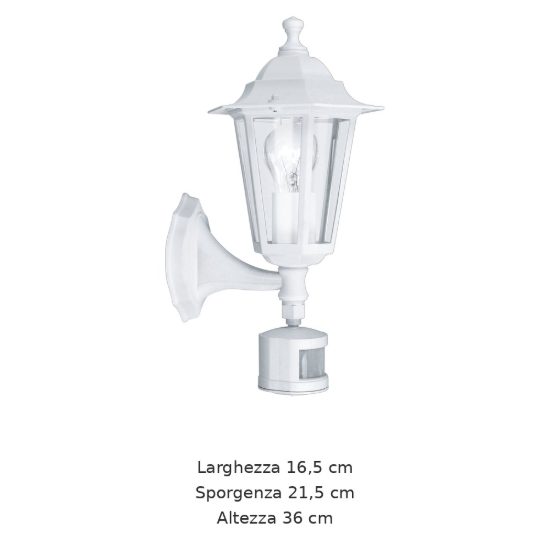 Eglo laterna 5 applique da esterno 16,5cm ip44 classica a lanterna verso l'alto bianca con sensore di movimento