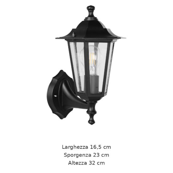 Eglo laterna 4 applique da esterno 16,5cm ip44 classica a lanterna verso l'alto nera