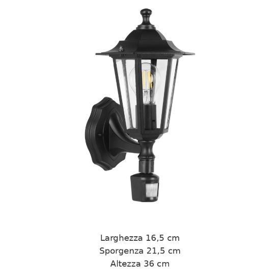 Eglo laterna 4 applique da esterno 16,5cm ip44 classica a lanterna verso l'alto nera con sensore di movimento