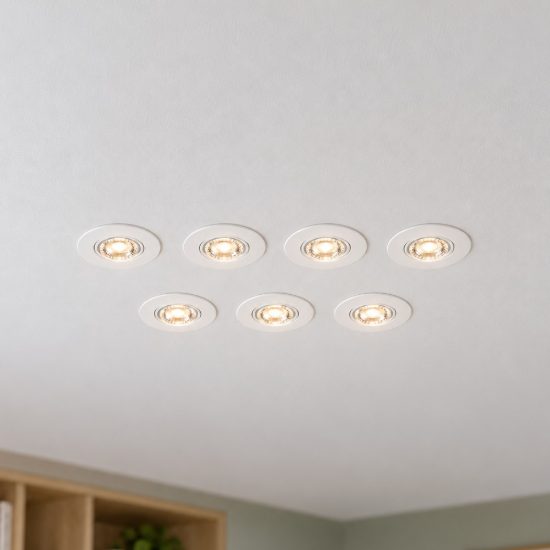 Eglo gedrez set 7 faretti da incasso per cartongesso led 7x4,9w cct 2700k 6500k foro 6,8cm bianco