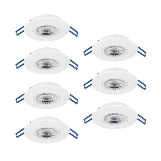 Eglo gedrez set 7 faretti da incasso per cartongesso led 7x4,9w cct 2700k 6500k foro 6,8cm bianco
