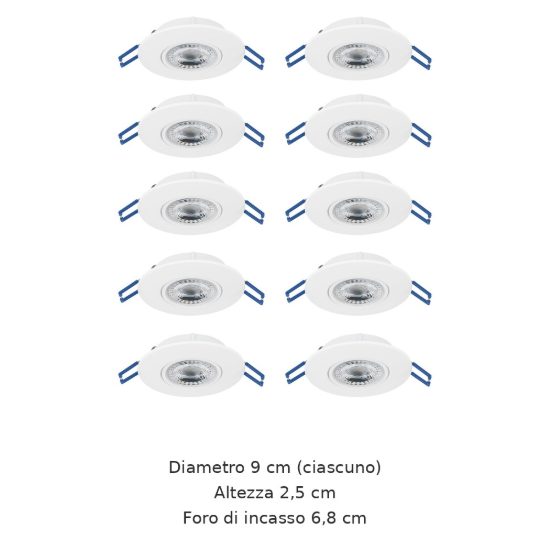 Eglo gedrez set 10 faretti da incasso per cartongesso led 10x4,9w cct 2700k 6500k foro 6,8cm bianco