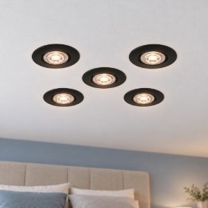 Eglo gedrez set 5 faretti da incasso per cartongesso led 5x4,9w cct 2700k 6500k foro 6,8cm nero