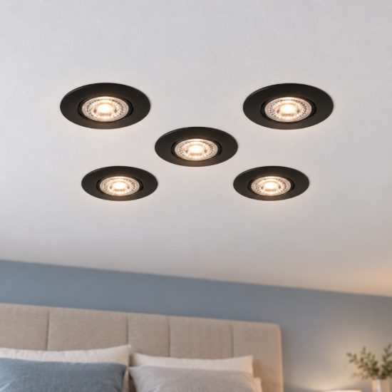 Eglo gedrez set 5 faretti da incasso per cartongesso led 5x4,9w cct 2700k 6500k foro 6,8cm nero