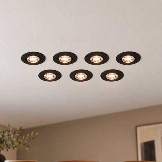 Eglo gedrez set 7 faretti da incasso per cartongesso led 7x4,9w cct 2700k 6500k foro 6,8cm nero