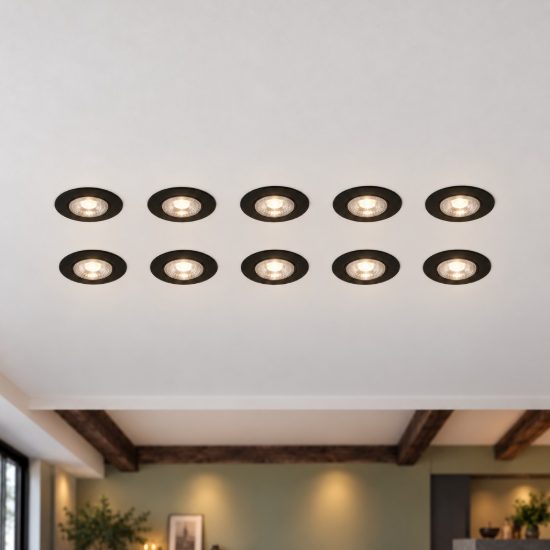 Eglo gedrez set 10 faretti da incasso per cartongesso led 10x4,9w cct 2700k 6500k foro 6,8cm nero