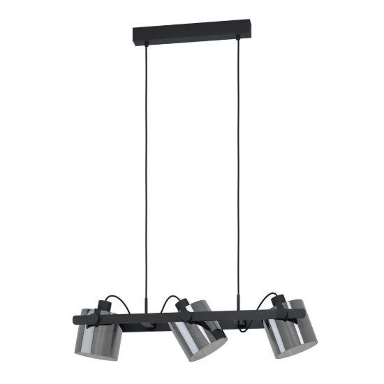 Eglo hornwood 2 lampadario a sospensione 3 luci 78cm per cucina moderno nero con vetri fumé