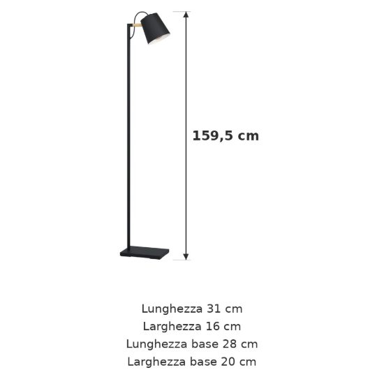 Eglo lacey piantana e27 159,5cm per soggiorno moderna nera e marrone