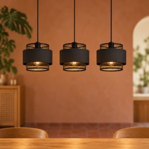 Eglo bazely lampadario a sospensione 3 luci 99cm per cucina moderno nero