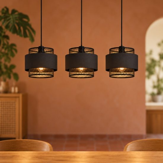 Eglo bazely lampadario a sospensione 3 luci 99cm per cucina moderno nero