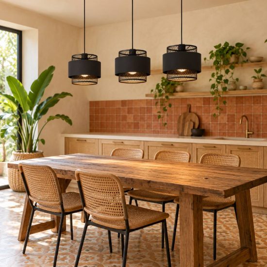 Eglo bazely lampadario a sospensione 3 luci 99cm per cucina moderno nero