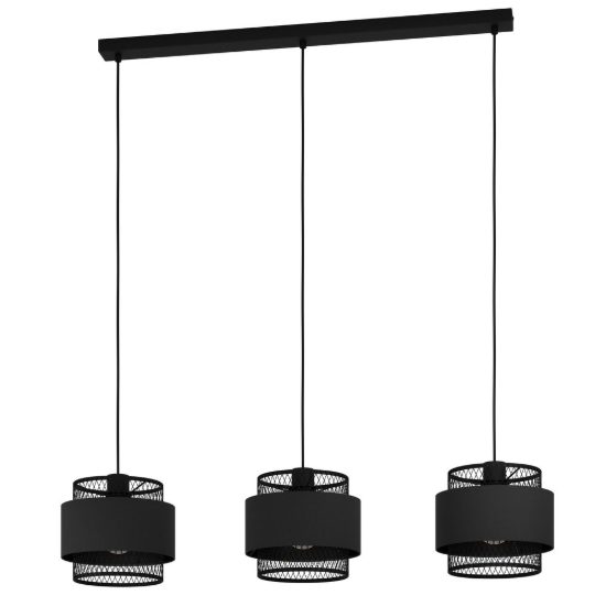 Eglo bazely lampadario a sospensione 3 luci 99cm per cucina moderno nero