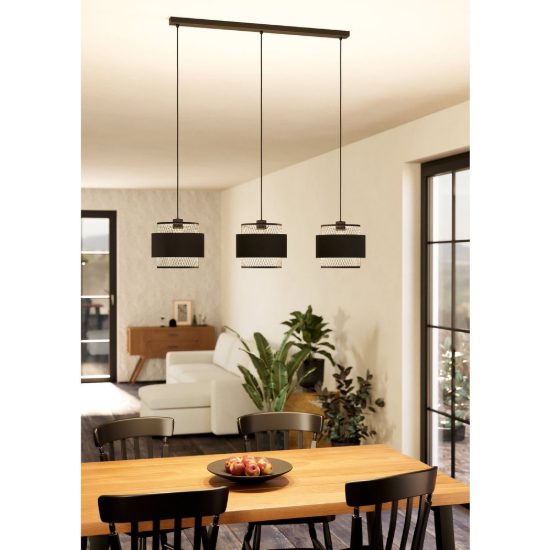Eglo bazely lampadario a sospensione 3 luci 99cm per cucina moderno nero