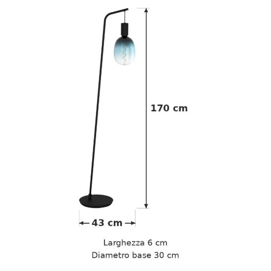 Eglo cranley piantana e27 170cm per soggiorno industriale nera