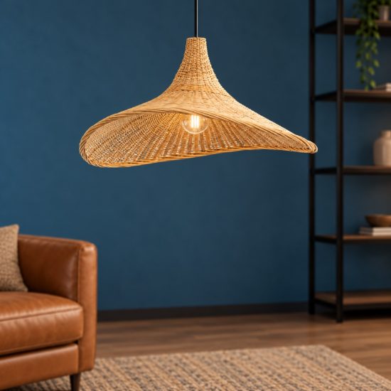 Eglo haxey lampadario a sospensione 50cm per soggiorno rustico nero con paralume in legno naturale