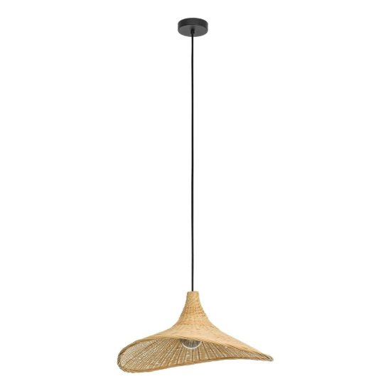 Eglo haxey lampadario a sospensione 50cm per soggiorno rustico nero con paralume in legno naturale