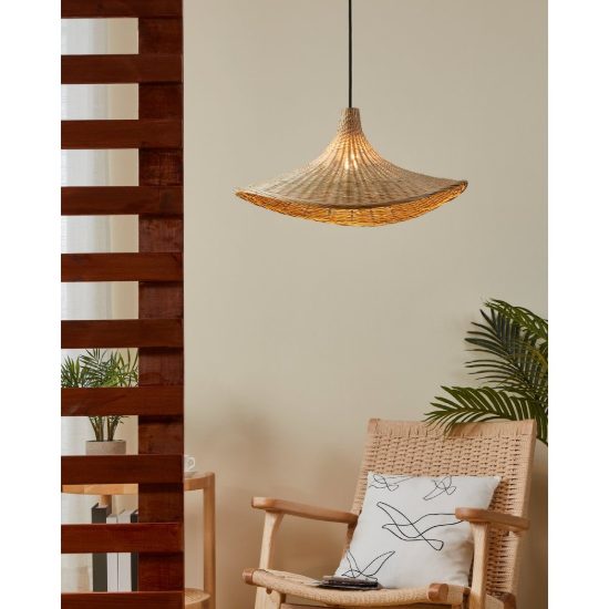 Eglo haxey lampadario a sospensione 50cm per soggiorno rustico nero con paralume in legno naturale