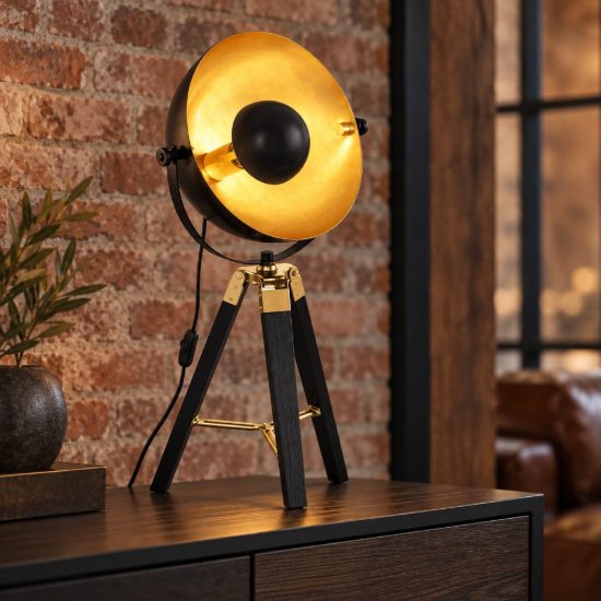 Eglo covaleda lampada da tavolo e27 73,5cm per soggiorno industriale nera, ottone e oro