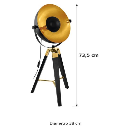 Eglo covaleda lampada da tavolo e27 73,5cm per soggiorno industriale nera, ottone e oro