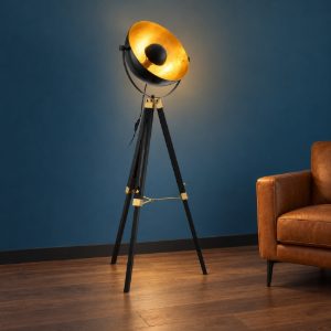 Eglo covaleda piantana e27 164cm per soggiorno industriale nera, ottone e oro