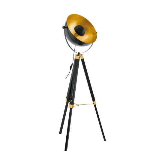 Eglo covaleda piantana e27 164cm per soggiorno industriale nera, ottone e oro