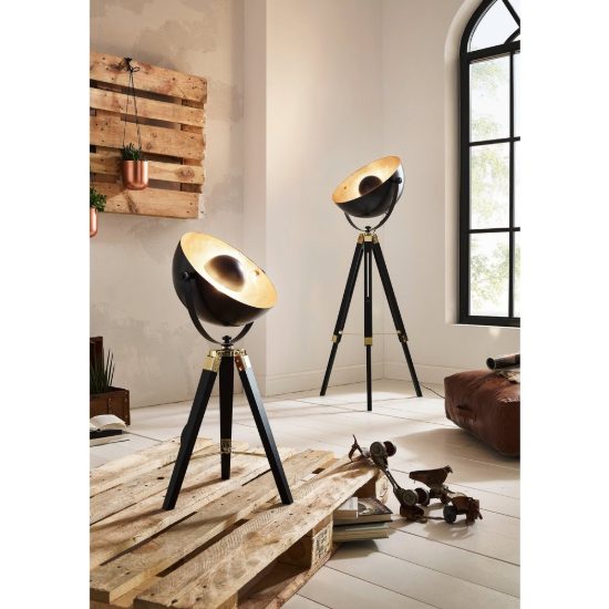 Eglo covaleda piantana e27 164cm per soggiorno industriale nera, ottone e oro