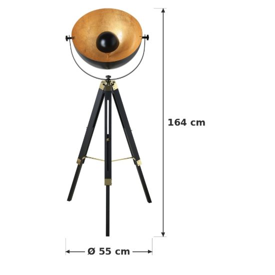 Eglo covaleda piantana e27 164cm per soggiorno industriale nera, ottone e oro