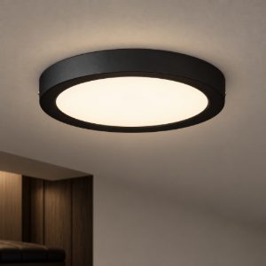 Eglo idun e plafoniera led 24w 3000k 28cm per cucina moderna rotonda nera