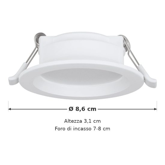 Eglo idun e faretto da incasso per cartongesso led 4w 3000k foro 7-8cm bianco