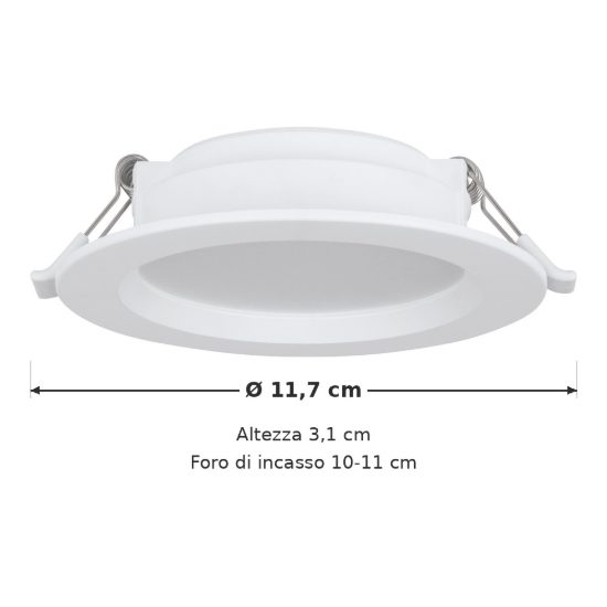 Eglo idun e faretto da incasso per cartongesso led 7w 3000k foro 10-11cm bianco