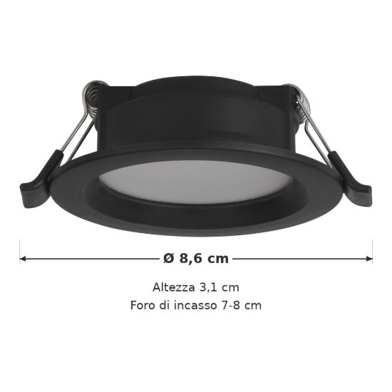 Eglo idun e faretto da incasso per cartongesso led 4w 3000k foro 7-8cm nero