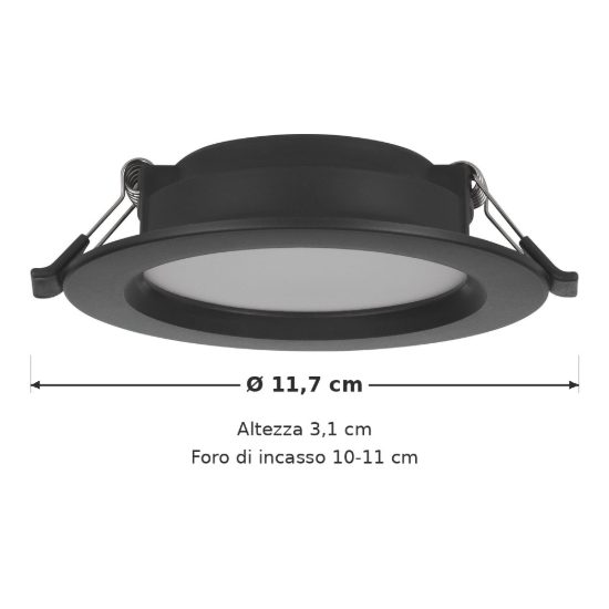 Eglo idun e faretto da incasso per cartongesso led 7w 3000k foro 10-11cm nero