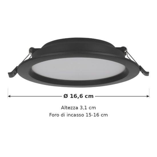 Eglo idun e faretto da incasso per cartongesso led 12w 3000k foro 15-16cm nero