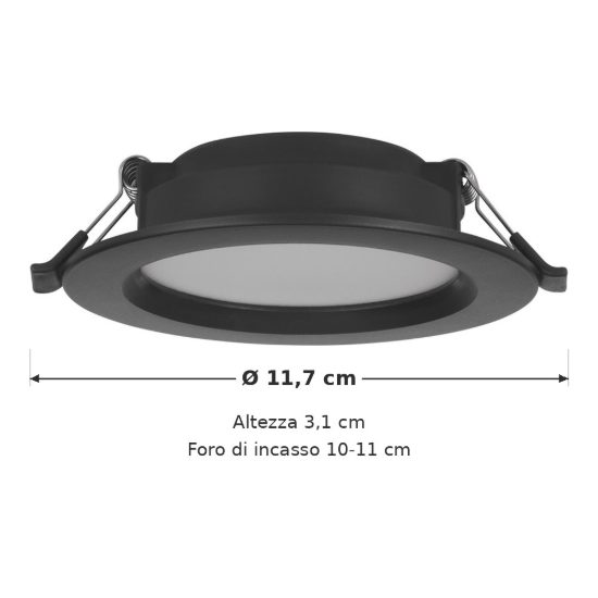 Eglo idun e faretto da incasso per cartongesso led 7w 4000k foro 10-11cm nero