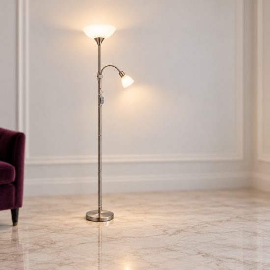 Eglo up 2 piantana 2 luci e27 e14 176,5cm per soggiorno moderna nichel