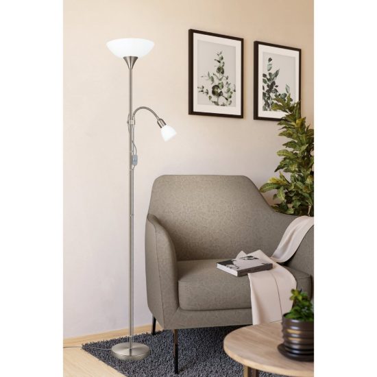 Eglo up 2 piantana 2 luci e27 e14 176,5cm per soggiorno moderna nichel
