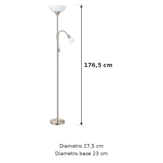 Eglo up 2 piantana 2 luci e27 e14 176,5cm per soggiorno moderna nichel