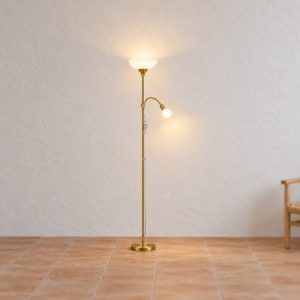 Eglo up 2 piantana 2 luci e27 e14 176,5cm per soggiorno moderna ottone opaco