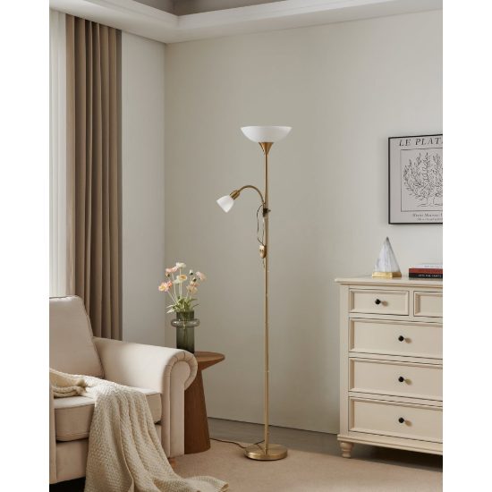 Eglo up 2 piantana 2 luci e27 e14 176,5cm per soggiorno moderna ottone opaco