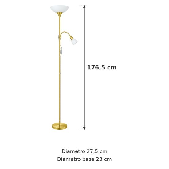Eglo up 2 piantana 2 luci e27 e14 176,5cm per soggiorno moderna ottone opaco