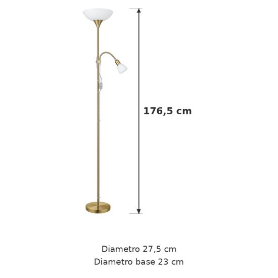 Eglo up 2 piantana 2 luci e27 e14 176,5cm per soggiorno moderna brunito