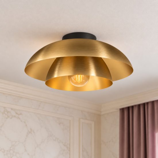 Eglo cenciara plafoniera 40cm per soggiorno moderna nera e ottone