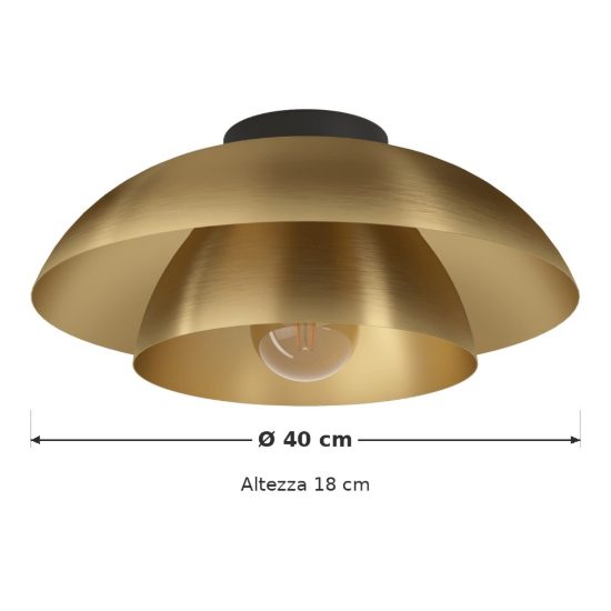 Eglo cenciara plafoniera 40cm per soggiorno moderna nera e ottone
