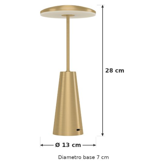 Eglo piccola abat-jour per camera da letto led 2,8w cct 2400k 4000k 28cm ricaricabile moderna ottone