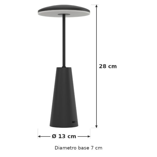 Eglo piccola abat-jour per camera da letto led 2,8w cct 2400k 4000k 28cm ricaricabile moderna nera