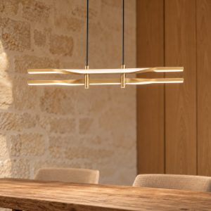 Eglo colmeal lampadario led 21w 3000k 76cm per sala da pranzo moderno ottone