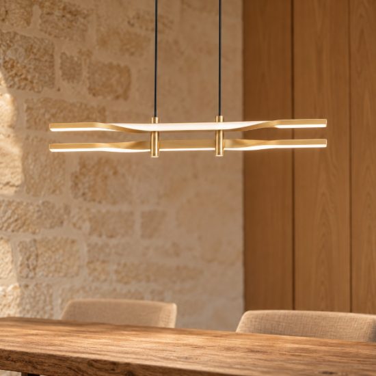 Eglo colmeal lampadario led 21w 3000k 76cm per sala da pranzo moderno ottone